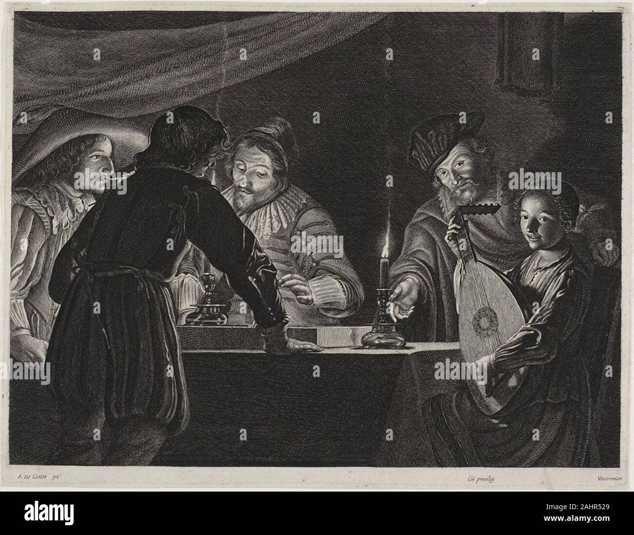 (1972) by Emil Lucas. Les joueurs de backgammon. 1625-1635. La Flandre. Gravure sur papier ivoire Adam de Coster était un peintre de scènes de nuit éclairé à Anvers vers 1630, environ le même temps que la gravure était Louis Emil Lucas fonctionne après ses contemporains populaires dans la même ville. Un étudiant de Peter Paul Rubens (1972) by employées, un style qui était à l'origine similaire à celui de la Communauté flamande, maître jusqu'à une dispute avec Rubens et après voyage en Angleterre provoqué pour créer plus forts, plus stylisés, Caravaggesque gravures telles que les joueurs de backgammon. Clairement influencé Banque D'Images