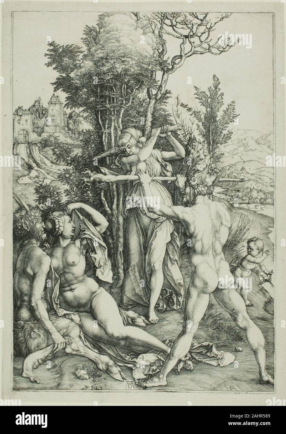 Albrecht Dürer. Hercule à la croisée des chemins (Jalousie). 1493-1503. L'Allemagne. Gravure en noir sur papier vergé blanc cassé les humanistes de la Renaissance ont été fascinés par l'antiquité- ses héros mythiques, survivant de l'architecture, les pièces de monnaie, et de la sculpture. Les nobles a même exigé que les historiens de gonfler leurs arbres généalogiques de les étirer jusqu'à l'Hercules et d'autres demi-dieux. Personnages historiques ont parfois donné des surnoms mythologique, comme le réformateur protestant Martin Luther, qui est parfois connue par ses partisans comme le "German." Ces deux Hercules Hercules imprime par Albrecht Dürer fed Banque D'Images