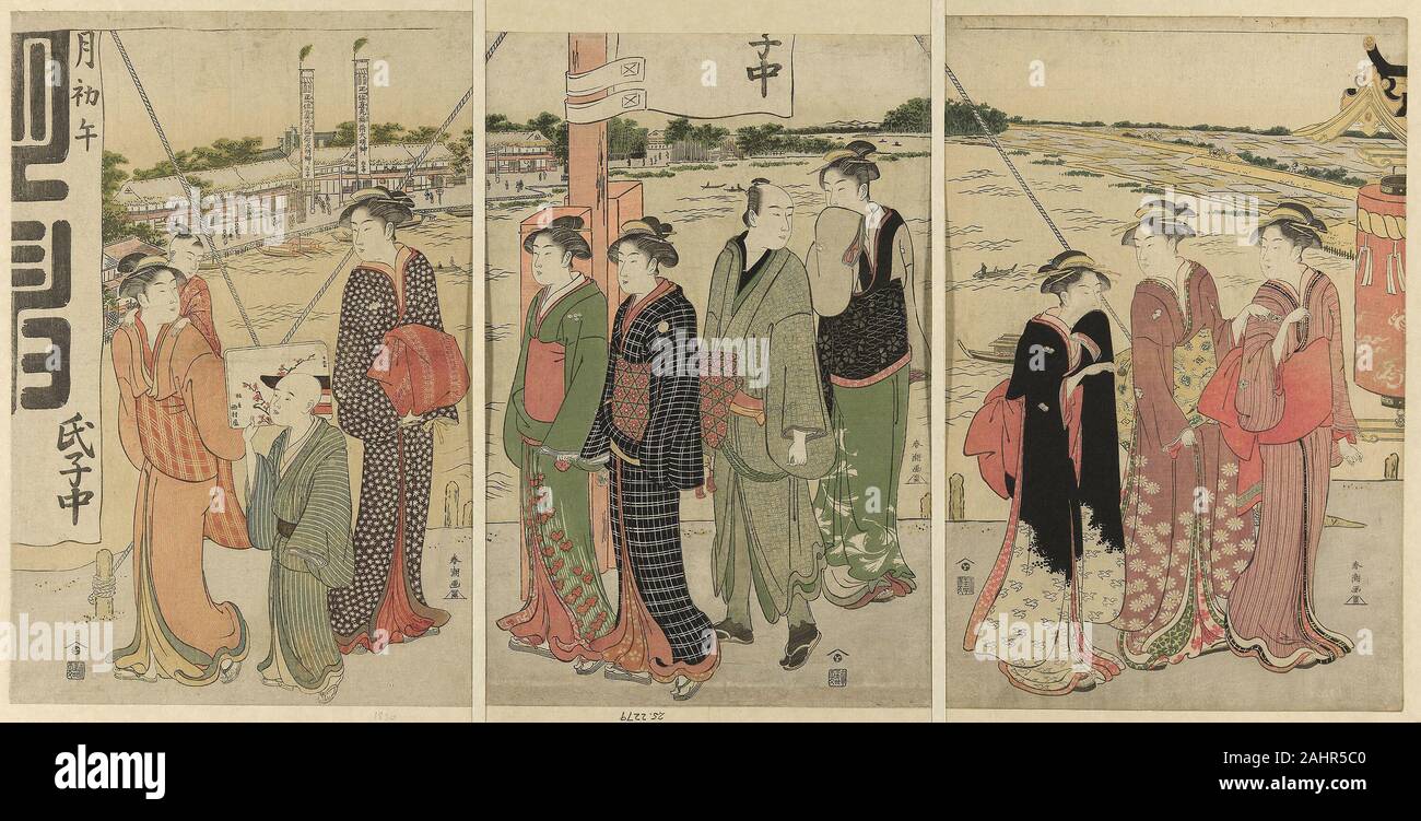 Katsukawa Shunchô. Visite de la Masaki Inari. 1786. Le Japon. Gravure sur bois en couleur ; triptyque oban Banque D'Images