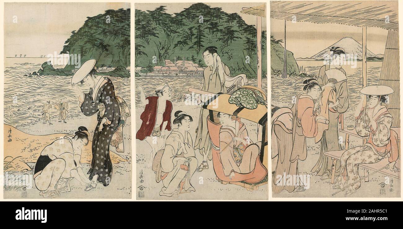 Torii Kiyonaga. Visiteurs d'Enoshima. 1784-1794. Le Japon. Estampes couleur ; triptyque oban Banque D'Images