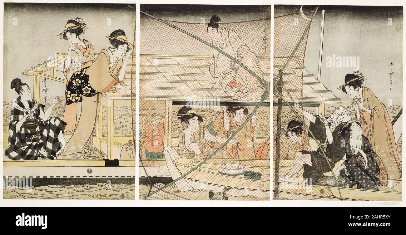 Kitagawa Utamaro. Le Scoop-Net. 1795-1806. Le Japon. Gravure sur bois en couleur ; triptyque oban Banque D'Images