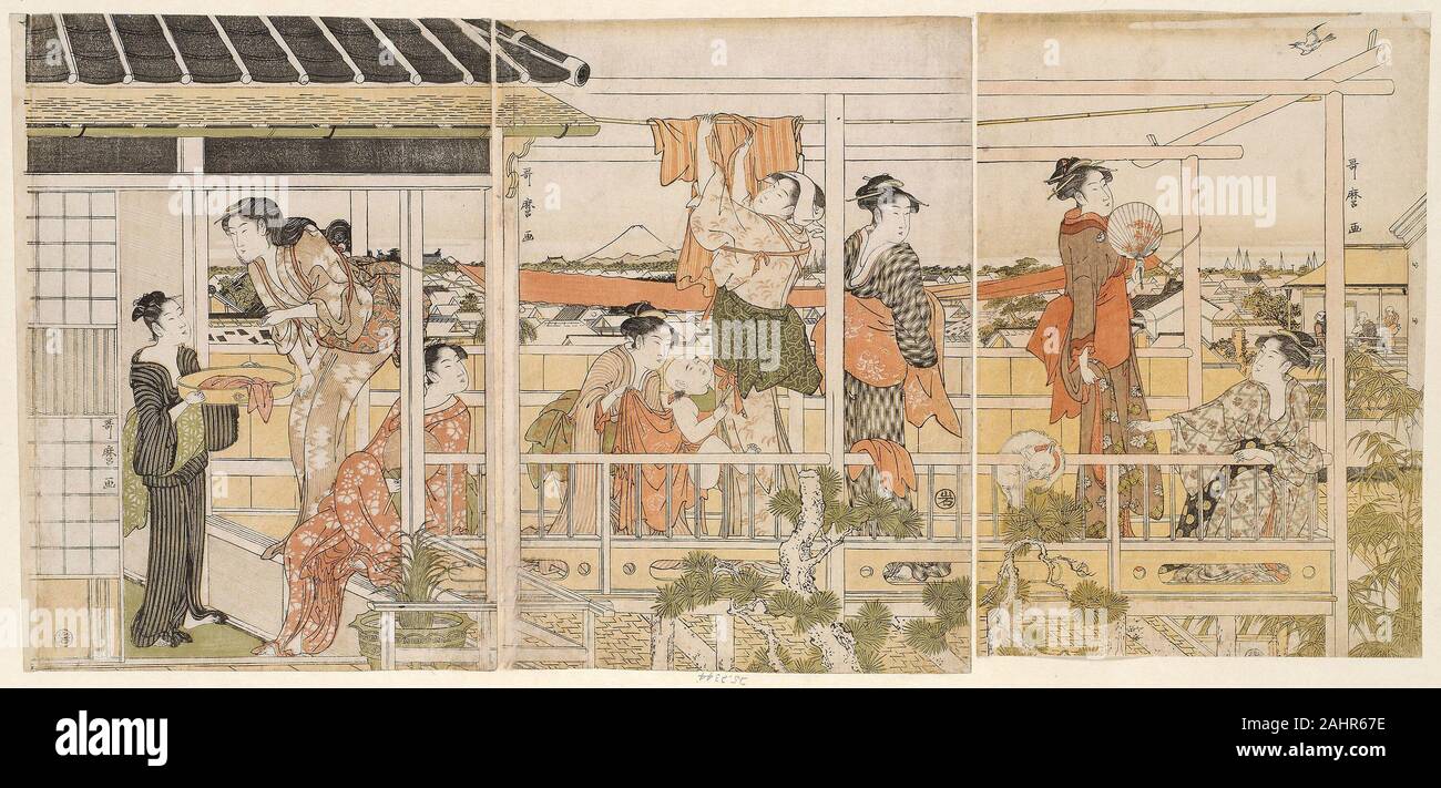 Kitagawa Utamaro. Le séchage des vêtements (Monohoshi). 1785-1795. Le Japon. Estampes couleur ; triptyque oban Banque D'Images