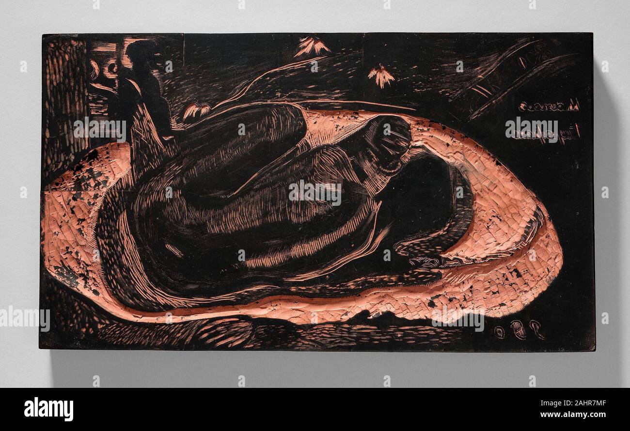Paul Gauguin. Manao tupapau (elle pense à l'ombre ou le fantôme pense à sa), à partir de la suite Noa Noa. De 1893 à 1894. La France. Grain fin bloc de buis, avec un sol gris préparé commercialement, scellé avec un moyen d'huile rose opaque, et encré à l'encre noire Banque D'Images