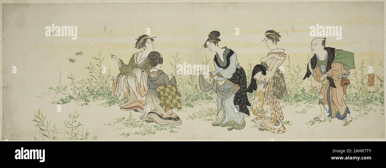 Kubo Shunman. Recueillir des fleurs de printemps. 1757-1820. Le Japon. Gravure sur bois en couleur ; surimono, nagaban Banque D'Images