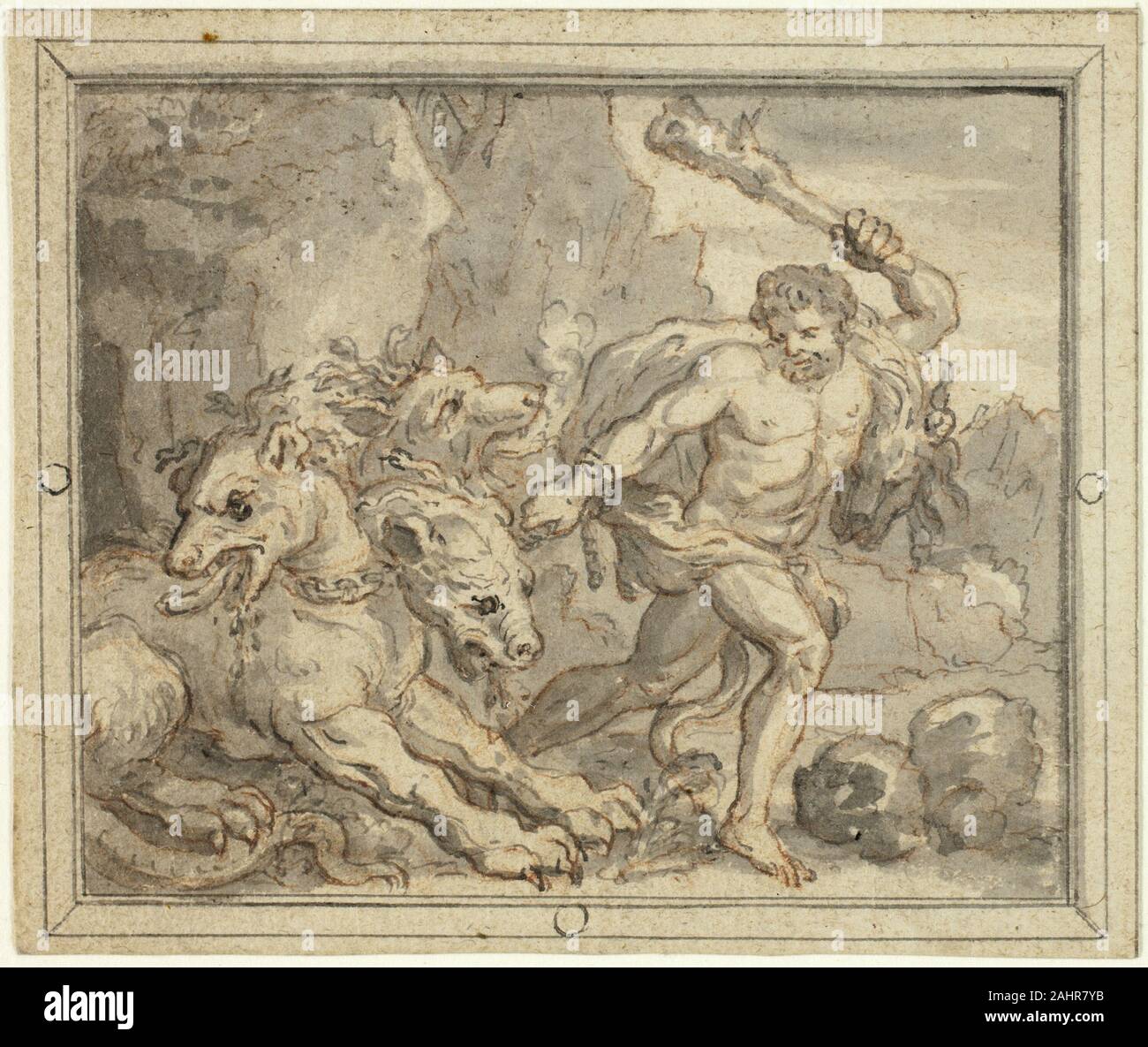 Richard van Orley. Hercules. 1683-1712. La Flandre. Plume et pinceau et lavage, gris avec de la craie rouge sur papier vergé ivoire, Banque D'Images