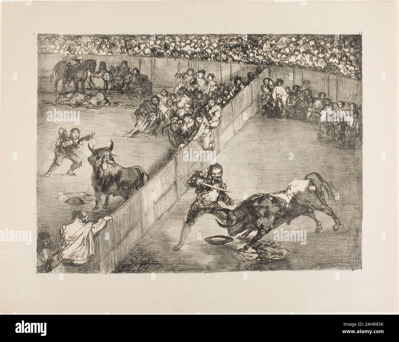 Francisco José de Goya y Lucientes. Corrida dans un anneau divisé, du taureaux de Bordeaux. 1825. L'Espagne. Crayon lithographique et racleur sur vélin beige lumière Banque D'Images