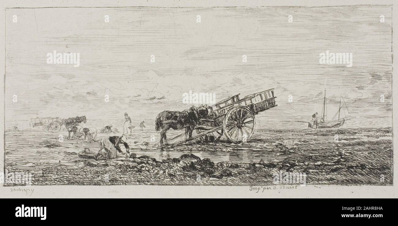 Charles François Daubigny. Plage de Villerville. 1855. La France. Gravure sur gris clair chine fixées sur papier vélin blanc Banque D'Images