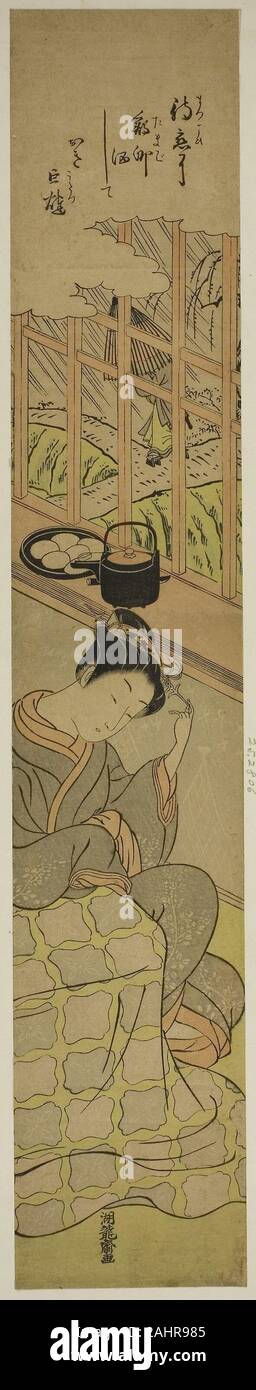 Isoda Koryusai. En attente de son amant. 1765-1776. Le Japon. Gravure sur bois en couleur ; hashira-e Banque D'Images