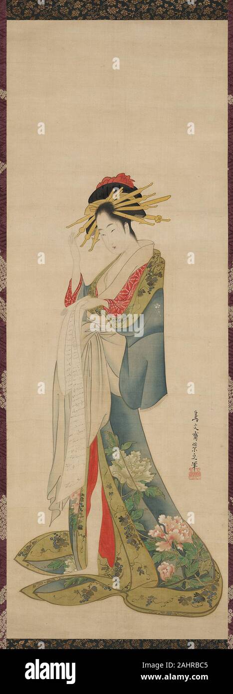 Chôbunsai Eishi. Une courtisane la lecture d'une lettre. 1815-1830. Le Japon. Défilement pendaison ; l'encre et couleur sur soie Banque D'Images