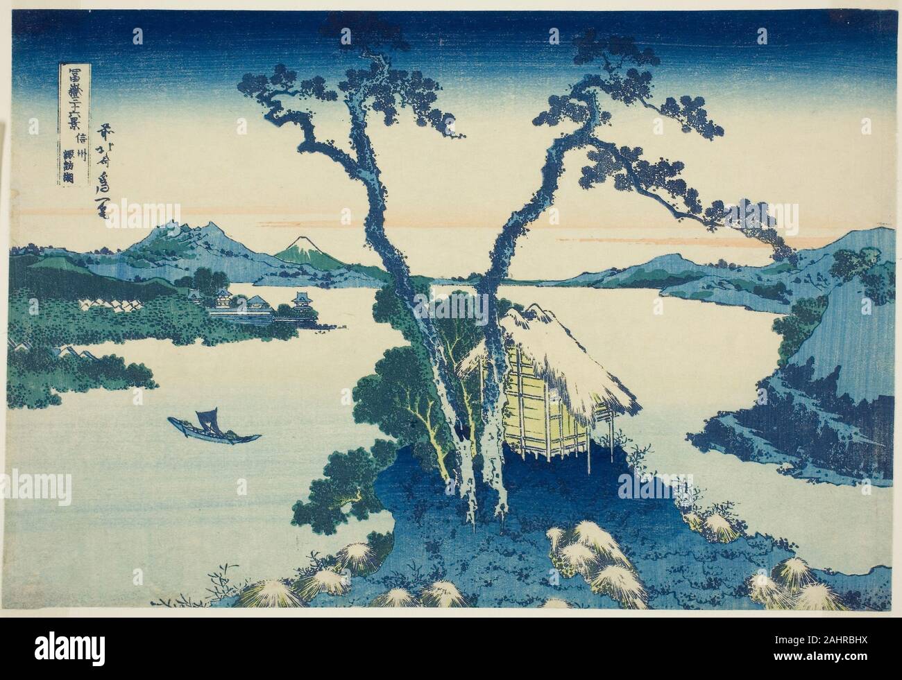 Katsushika Hokusai. Lac Suwa dans la province de Shinano (Shinshu Suwako), de la série trente-six vues du Mont Fuji Fugaku sanjurokkei (). 1825-1838. Le Japon. Estampe oban couleur ; Banque D'Images