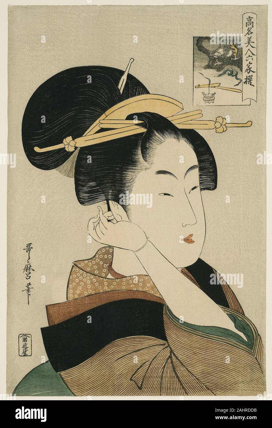 Kitagawa Utamaro. Tatsumi Roko, de la série "Beautés de renommée mondiale comparée à la Six poètes immortels ( Komei bijin rokkasen ). 1789-1801. Le Japon. Estampe oban couleur ; Banque D'Images
