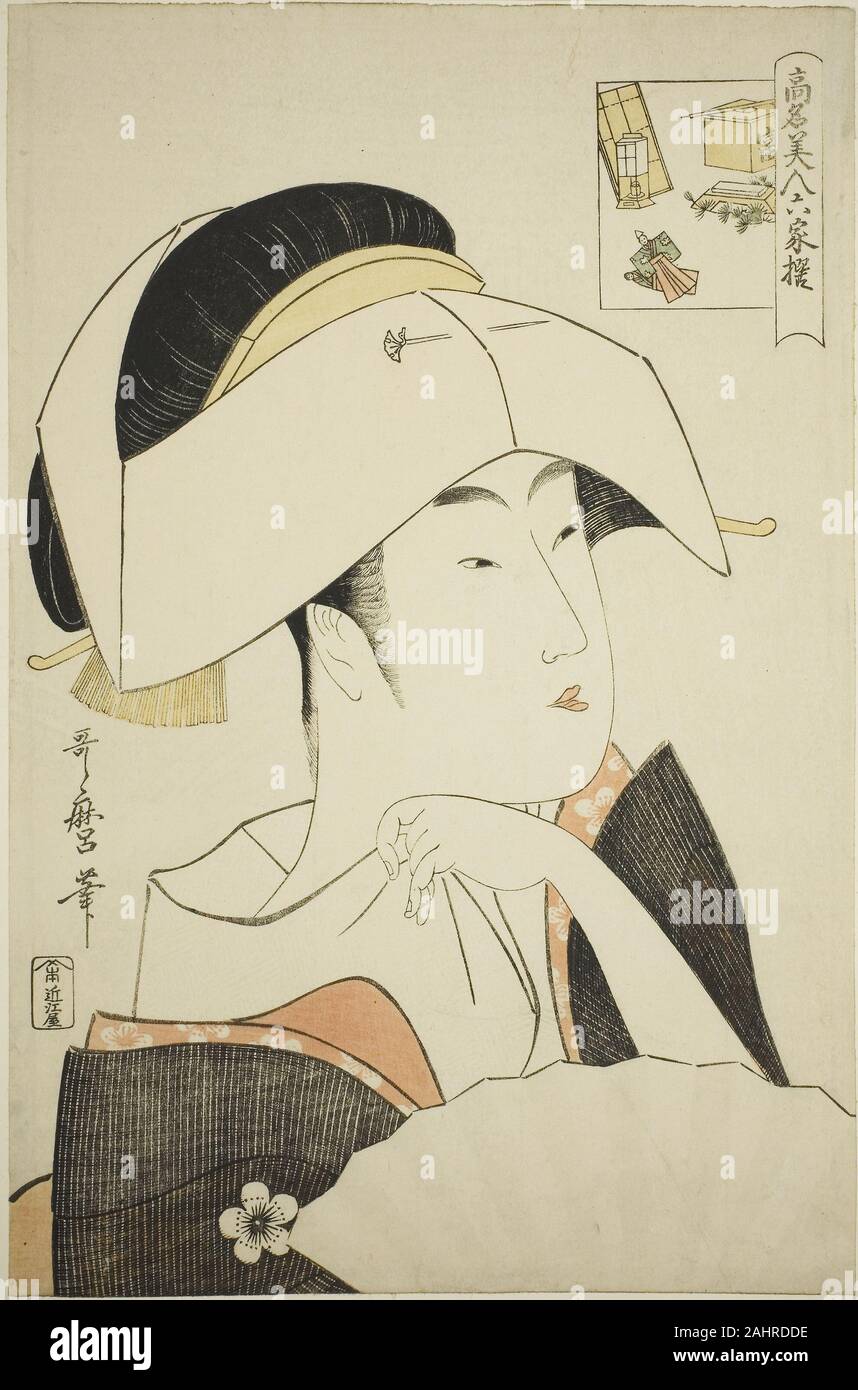 Kitagawa Utamaro. Tomimoto Toyohina, de la série Beautés de renommée mondiale comparée à la Six poètes immortels (Komei bijin rokkasen) (Tomimoto Toyohina) (photo-devinette). 1790-1801. Le Japon. Estampe oban couleur ; Banque D'Images