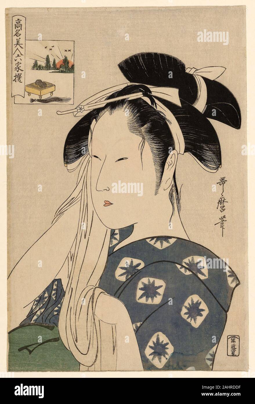Kitagawa Utamaro. La veuve Asahiya, de la série "Beautés de renommée mondiale comparée à la Six poètes immortels ( Komei bijin rokkasen ). 1790-1801. Le Japon. Gravure sur bois en couleur Banque D'Images