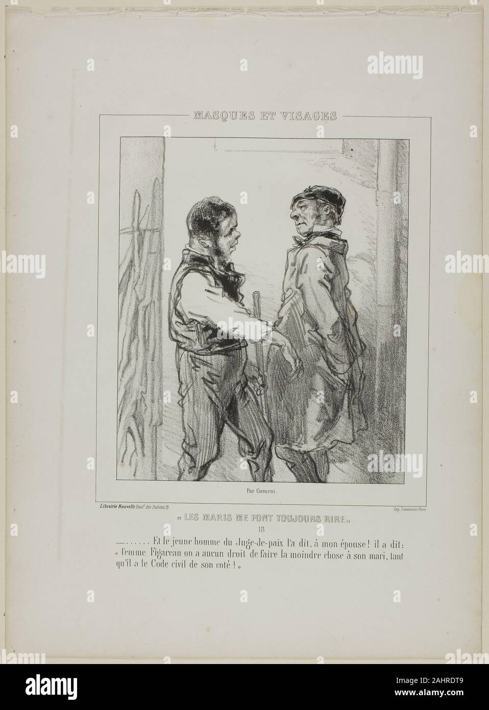 Paul Gavarni. Les maris moi font toujours rire et le jeune homme... 1853. La France. Lithographie en noir sur vélin crème Banque D'Images