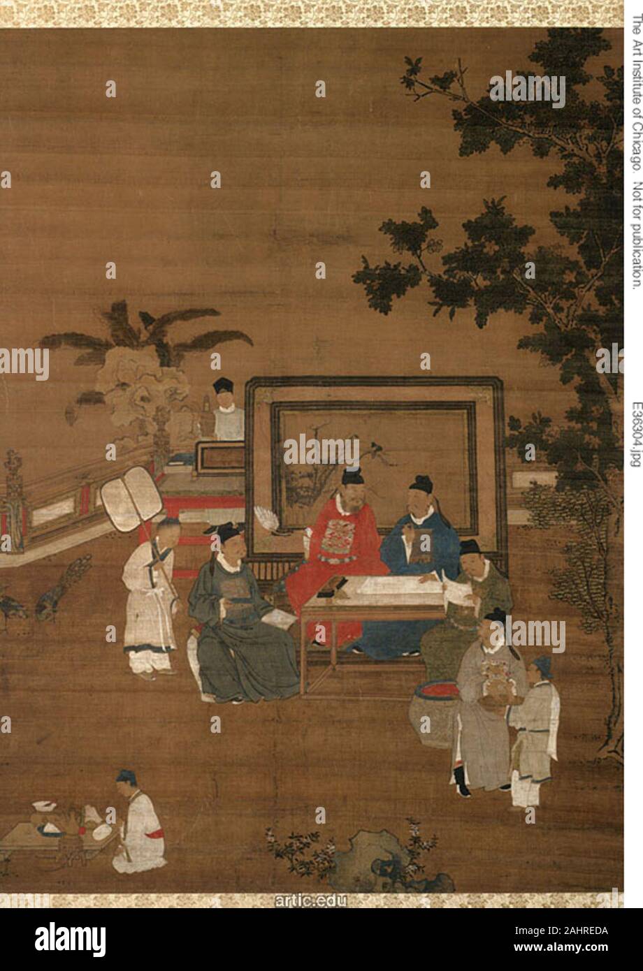 Calligraphie, probablement de l'ensemble des quatre réalisations. 1550-1644. La Chine. Hanging scroll monté sur un groupe spécial ; l'encre et couleurs sur soie Banque D'Images