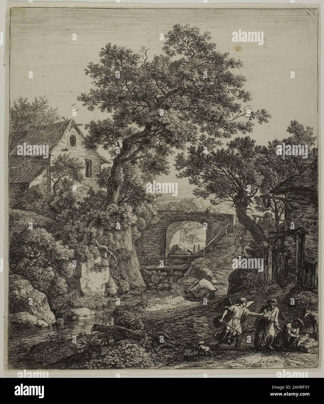 Anthonie Waterloo. Paysage avec Zipphorah et son fils, de six sujets paysage de l'Ancien Testament. 1630-1690. La Hollande. Eau-forte sur papier vergé Banque D'Images