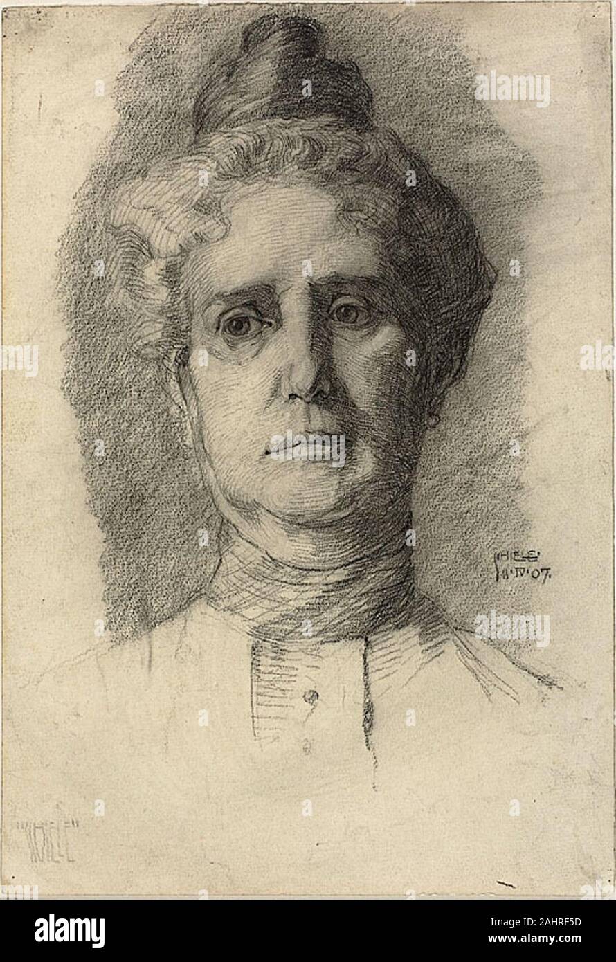 Egon Schiele. Mère de l'artiste. 1907. L'Autriche. Divers crayons noir sur vélin crème Banque D'Images