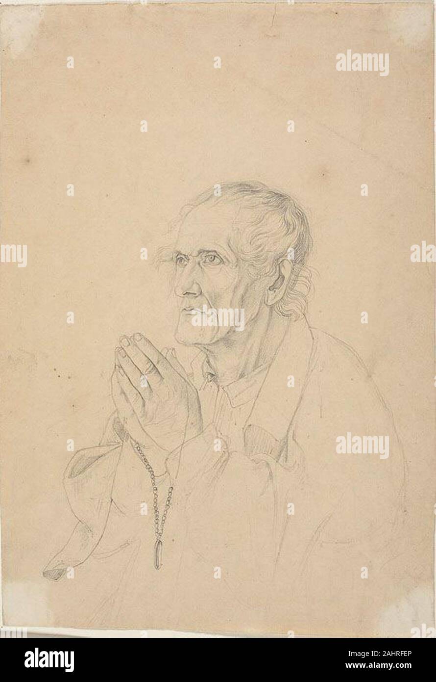 Johann Friedrich Overbeck. Vieil Homme priant. 1809-1869. L'Allemagne. Graphite sur papier vélin ivoire Banque D'Images