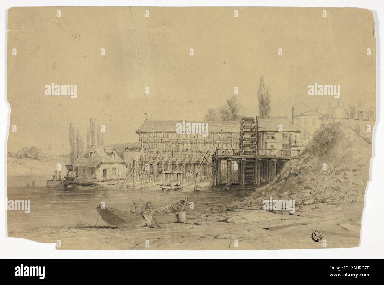 Percival. La machine de Marly. 1843. Lieu inconnu. Laver, brosser et gris avec du graphite, sur papier vélin beige Banque D'Images