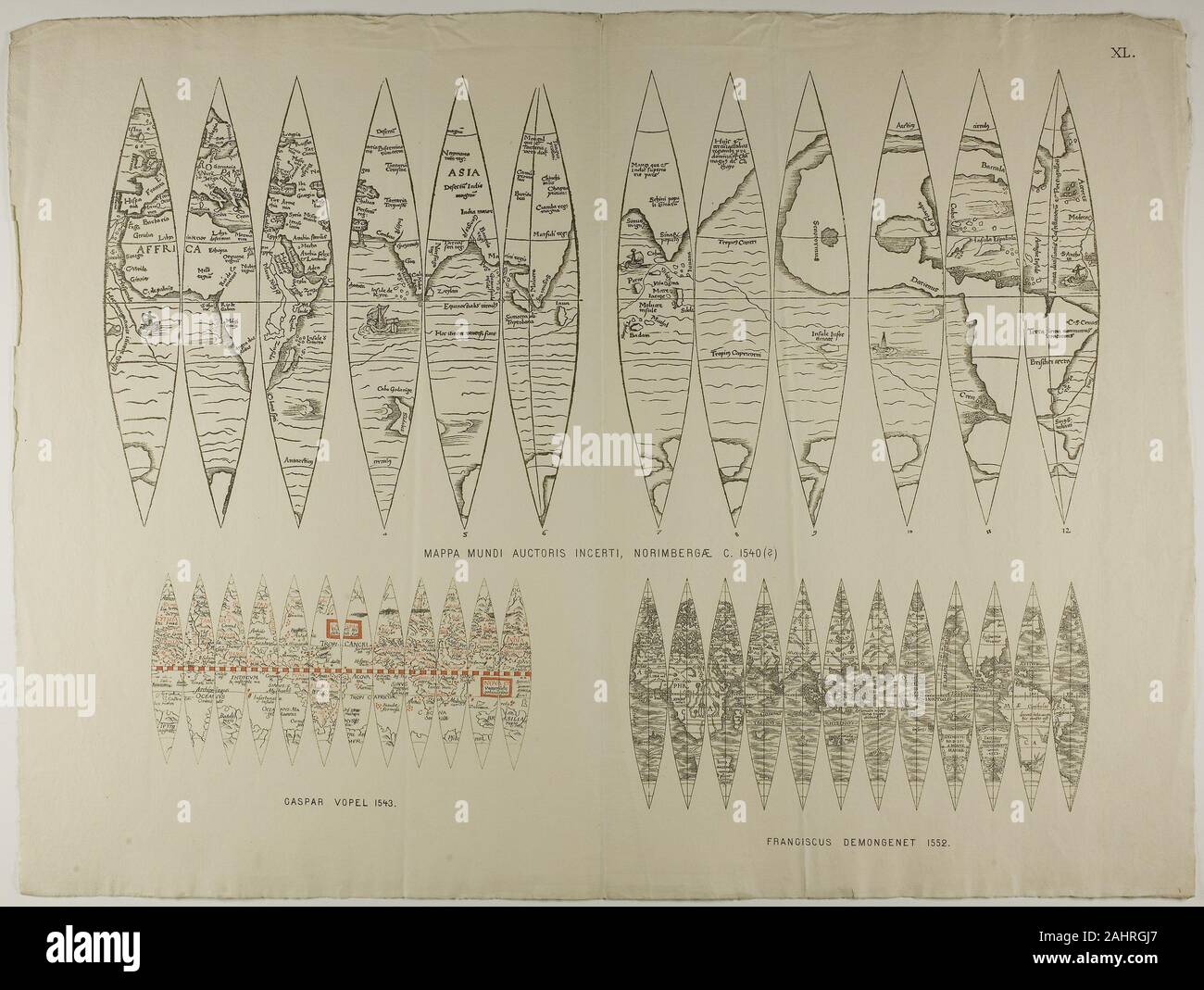 Les projections de cartes. 1889. L'Angleterre. Gravure en noir sur papier vergé crème Banque D'Images