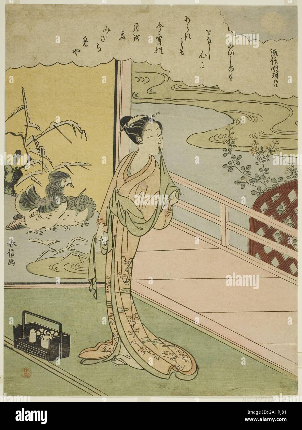 Suzuki Harunobu. Poème de Minamoto no Saneakira Ason, à partir d'une série sans titre de Tango Immortel des poètes. 1762-1770. Le Japon. Estampe chuban couleur ; Banque D'Images