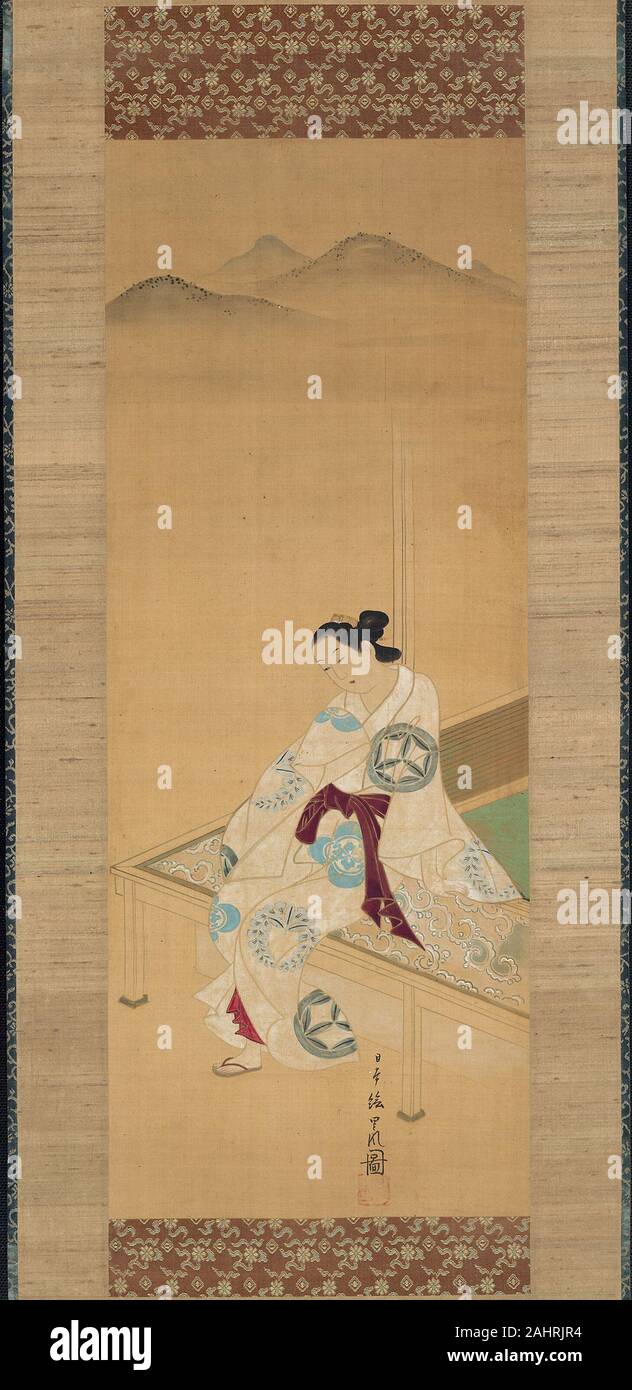 Rifû. Assis la beauté. 1725-1735. Le Japon. Défilement pendaison ; l'encre et couleurs sur soie Banque D'Images