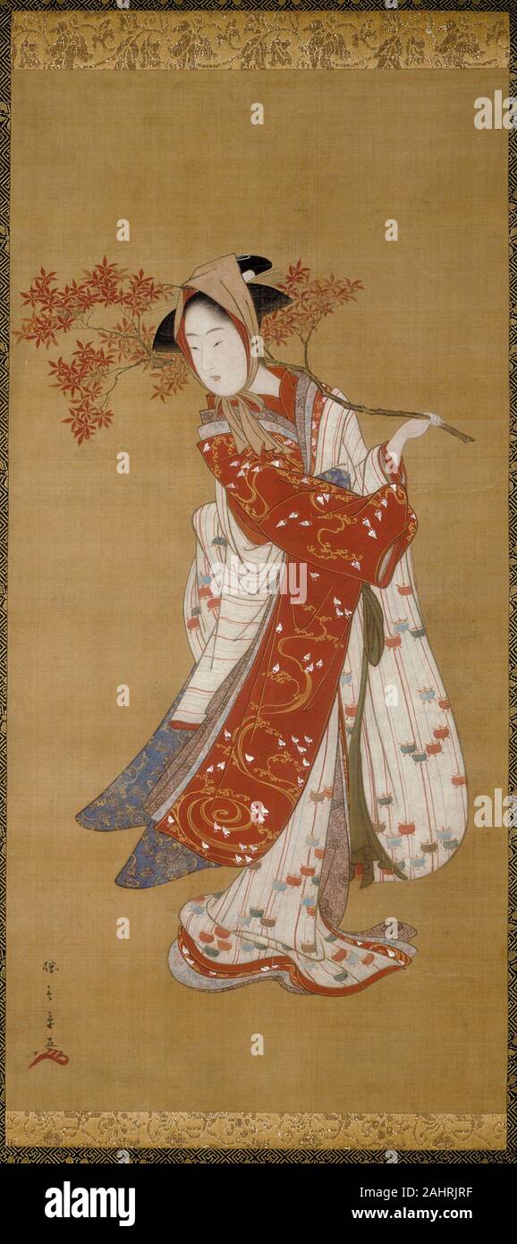Katsukawa Shunsho. Danseur avec une branche d'érable. AD 175-1795. Le Japon. Défilement pendaison ; l'encre, la couleur, et de pigments d'or sur soie Banque D'Images