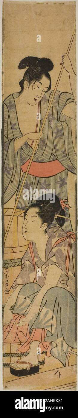 Chokosai Eisho. Laver les vêtements. 1775-1805. Le Japon. Gravure sur bois en couleur ; hashira-e Banque D'Images