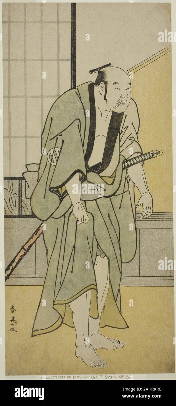 Katsukawa Shun'ei. L'Acteur Asao Tamejuro J comme Gotobei ivre dans la pièce Yoshitsune Koshigoe Jo, joué au Théâtre Ichimura dans le neuvième mois, 1790. 1785-1795. Le Japon. Estampe hosoban couleur ; Banque D'Images