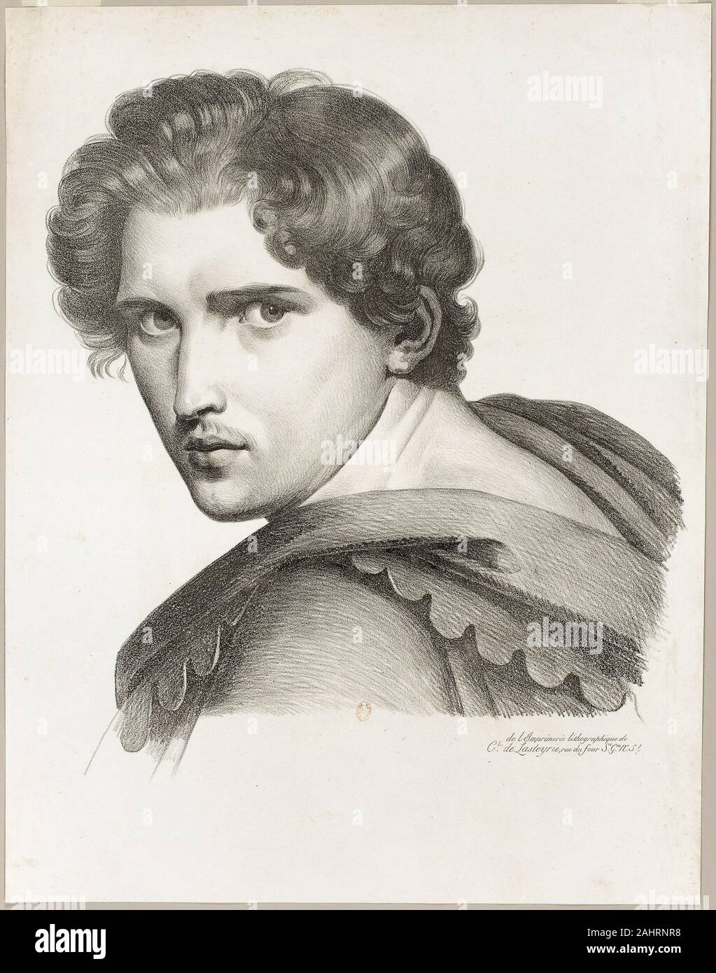 Comte Charles Philibert de Lasteyrie du Saillant (Imprimante). Tête  expressive. 1816-1818. La France. Lithographie en noir sur papier vélin  ivoire à l'échelle monumentale, mais intime dans son regard l'arrestation,  cette étude lithographique