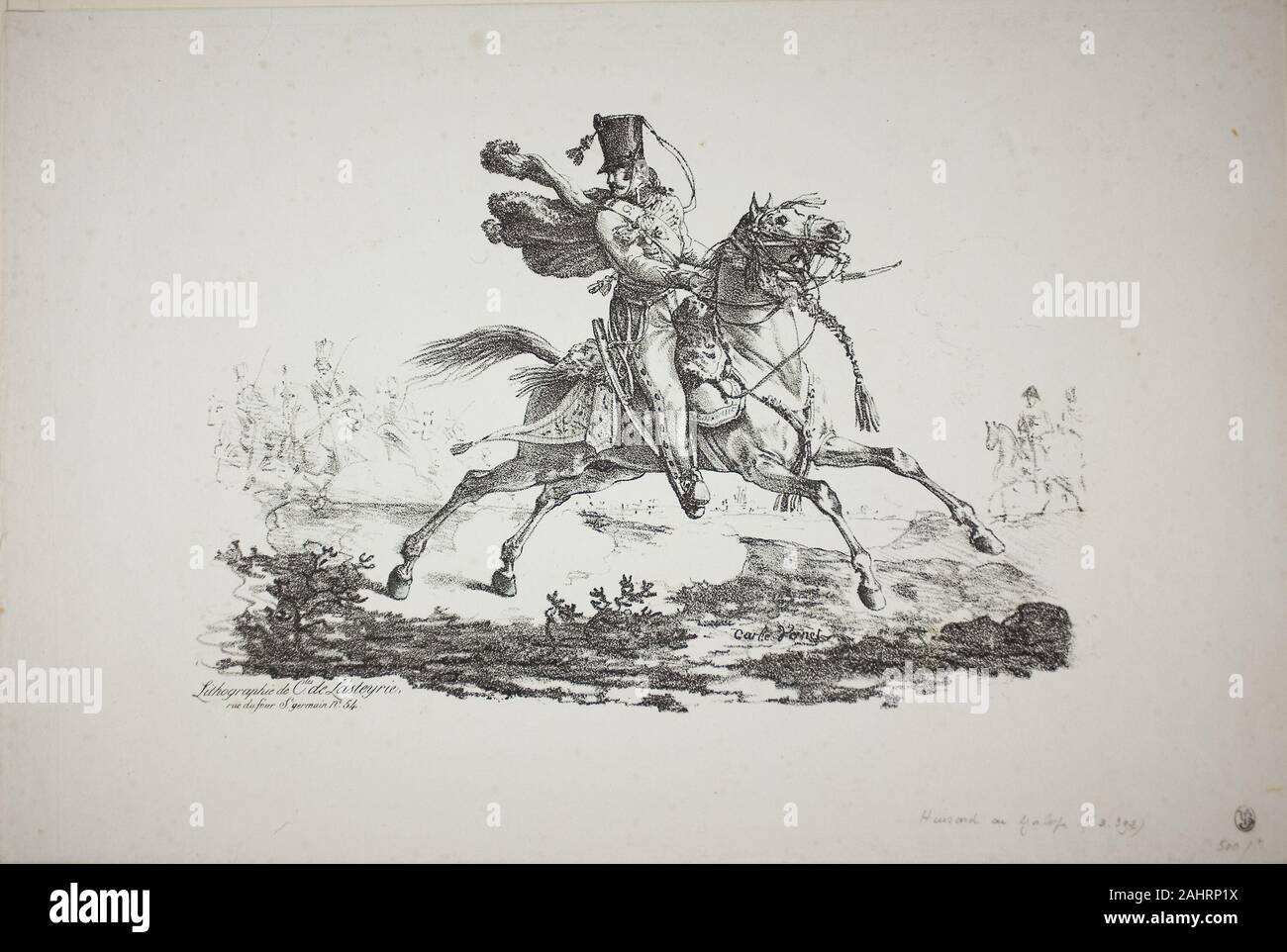 Carle Vernet. Hussard galopante. 1812-1822. La France. Lithographie en noir sur papier vélin ivoire Banque D'Images