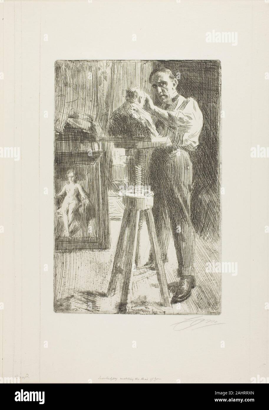 Anders Zorn. Le Prince Paul Troubetzkoy I (toute la longueur). 1908. La Suède. Gravure sur papier vergé ivoire Banque D'Images