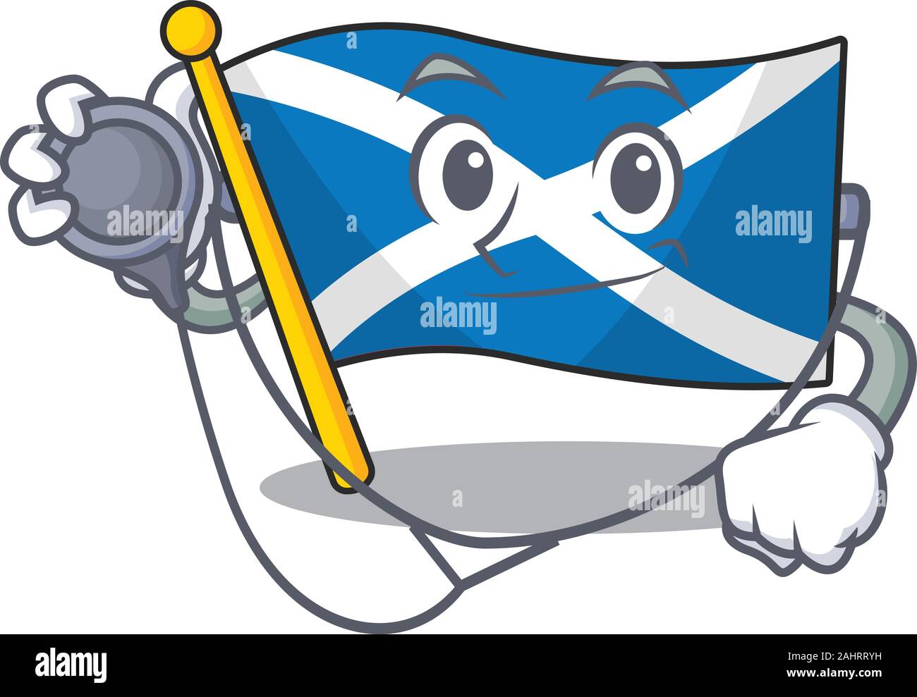 Faites défiler l'Ecosse drapeau mignon personnage dans un cabinet médical avec des outils Illustration de Vecteur