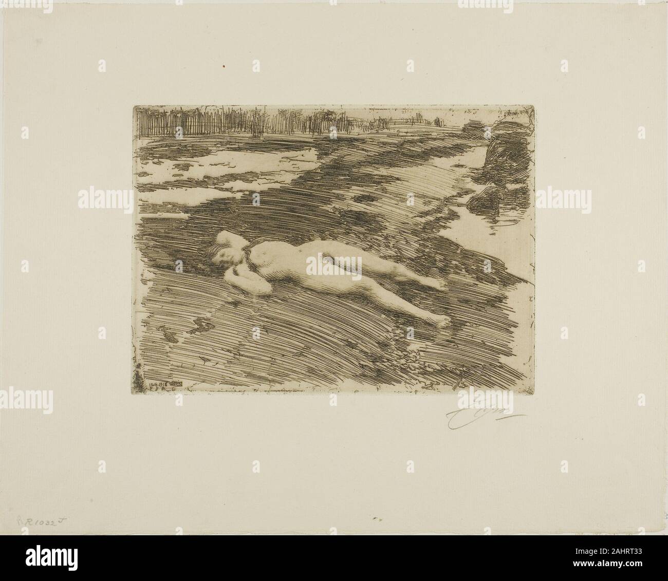 Anders Zorn. Sur les sables bitumineux. 1916. La Suède. Gravure sur bois sur papier crème Banque D'Images