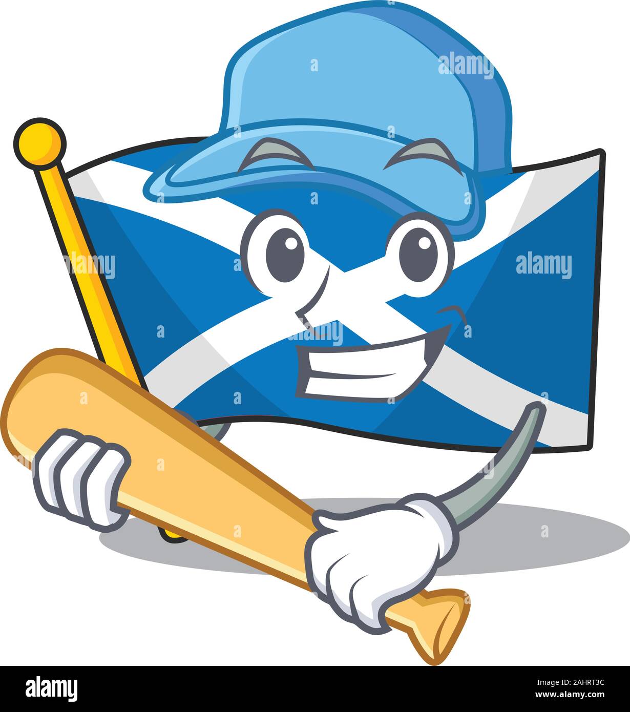 Faites défiler l'Ecosse drapeau Cool design de caractère de dessin animé avec le baseball Illustration de Vecteur