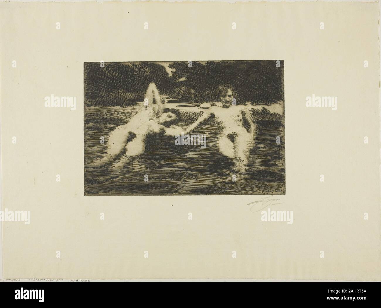 Anders Zorn. Water-Nymphs. 1918. La Suède. Gravure sur bois sur papier crème Banque D'Images