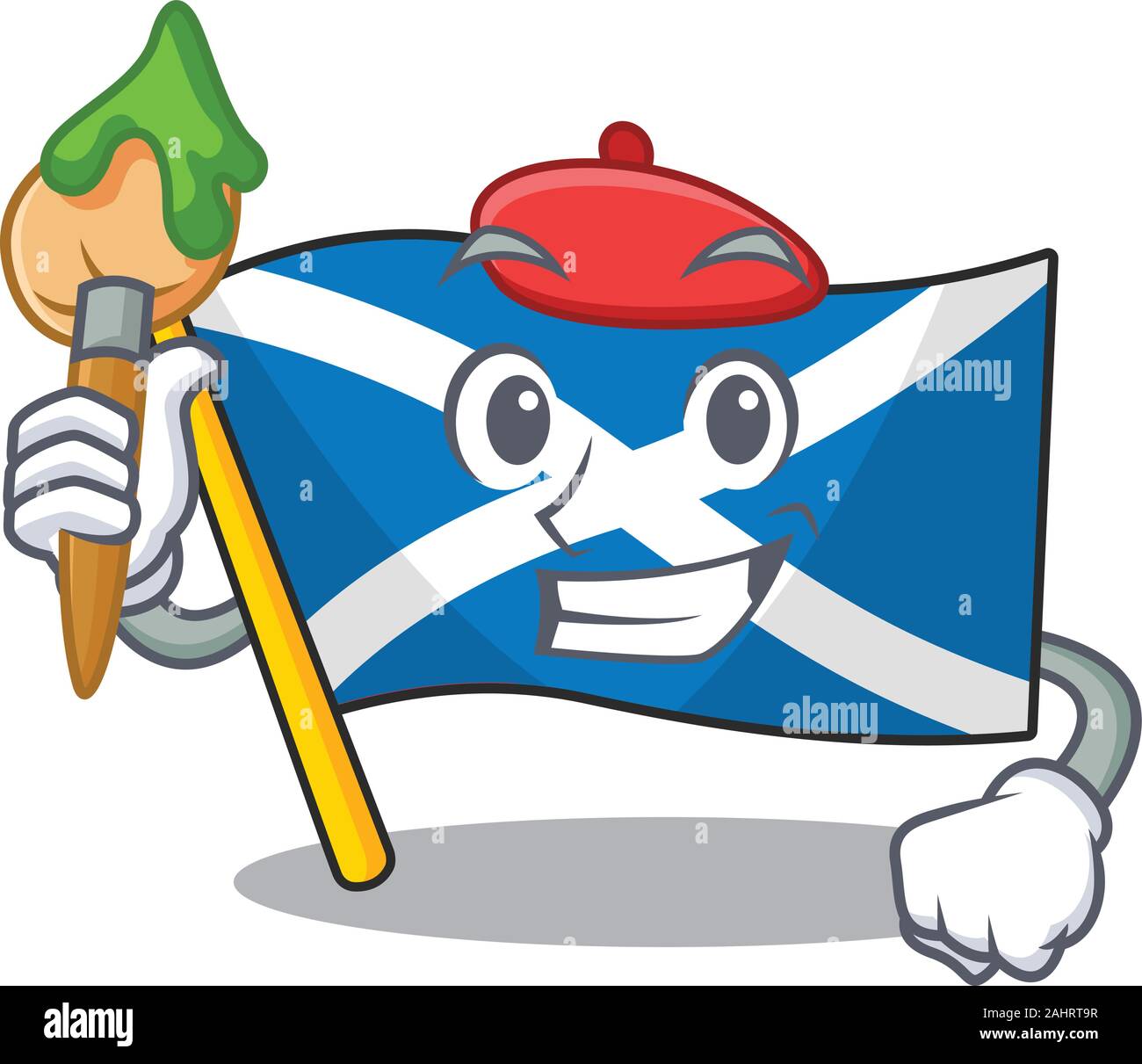 Faites défiler l'Ecosse drapeau drôle personnage artiste pinceau holding Illustration de Vecteur
