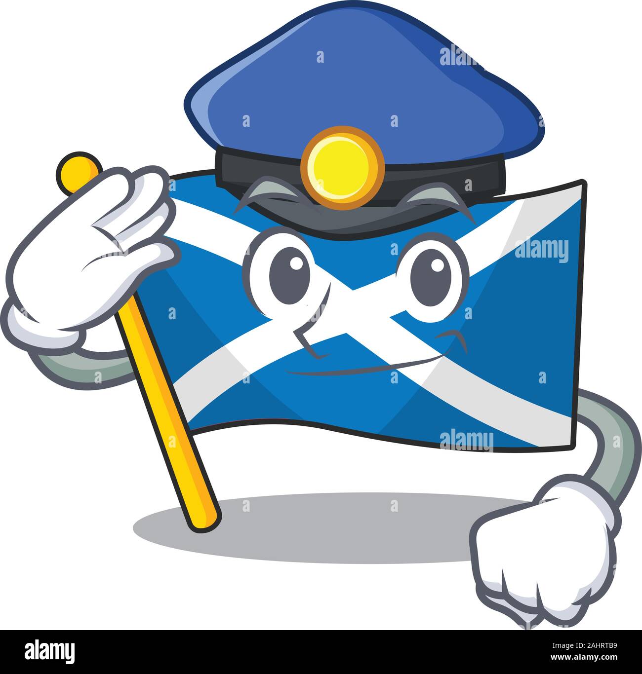 Faites défiler l'Ecosse drapeau style cartoon mascot comme agent de police Illustration de Vecteur
