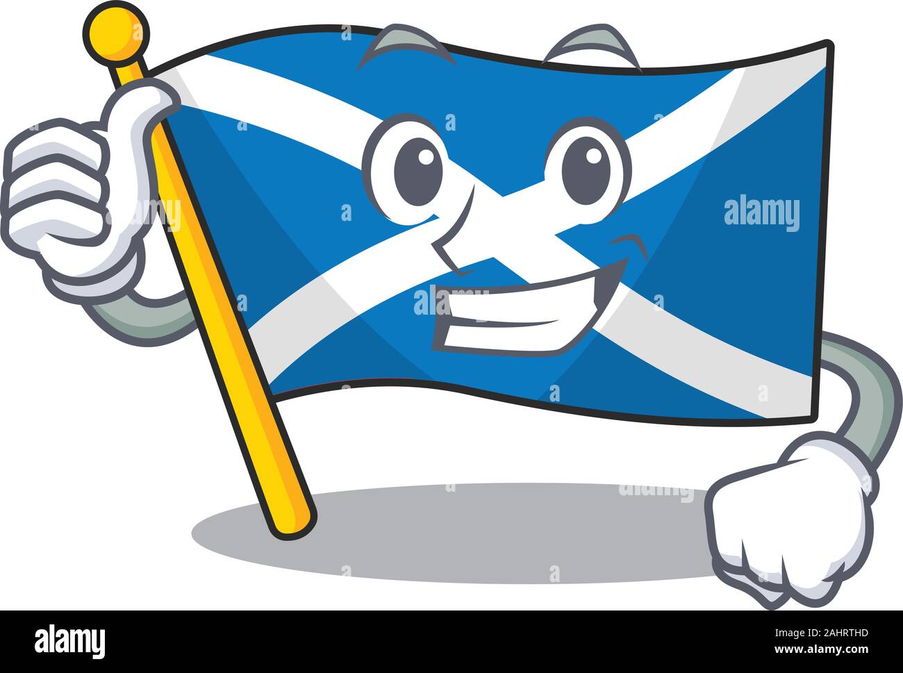 Mascotte Smiley drapeau de l'écosse en défilement geste Thumbs up Illustration de Vecteur