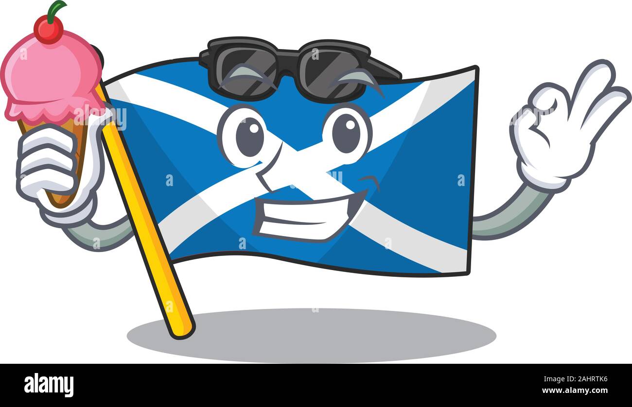 Caricature de l'Ecosse drapeau heureux Faites défiler avec la crème glacée Illustration de Vecteur