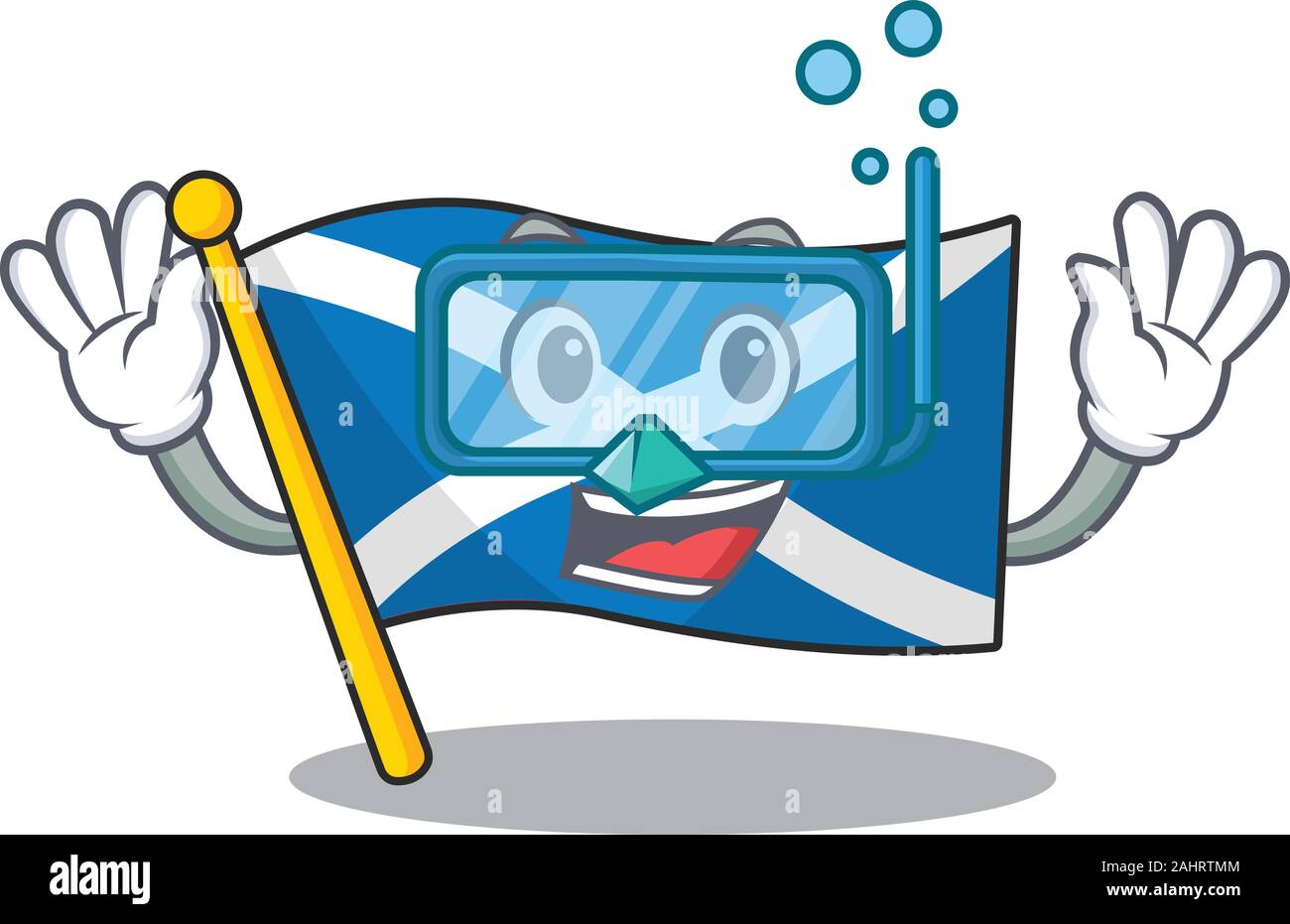 Cartoon Mascot dispose d''un drapeau ecosse Faites défiler portant des lunettes de plongée Illustration de Vecteur