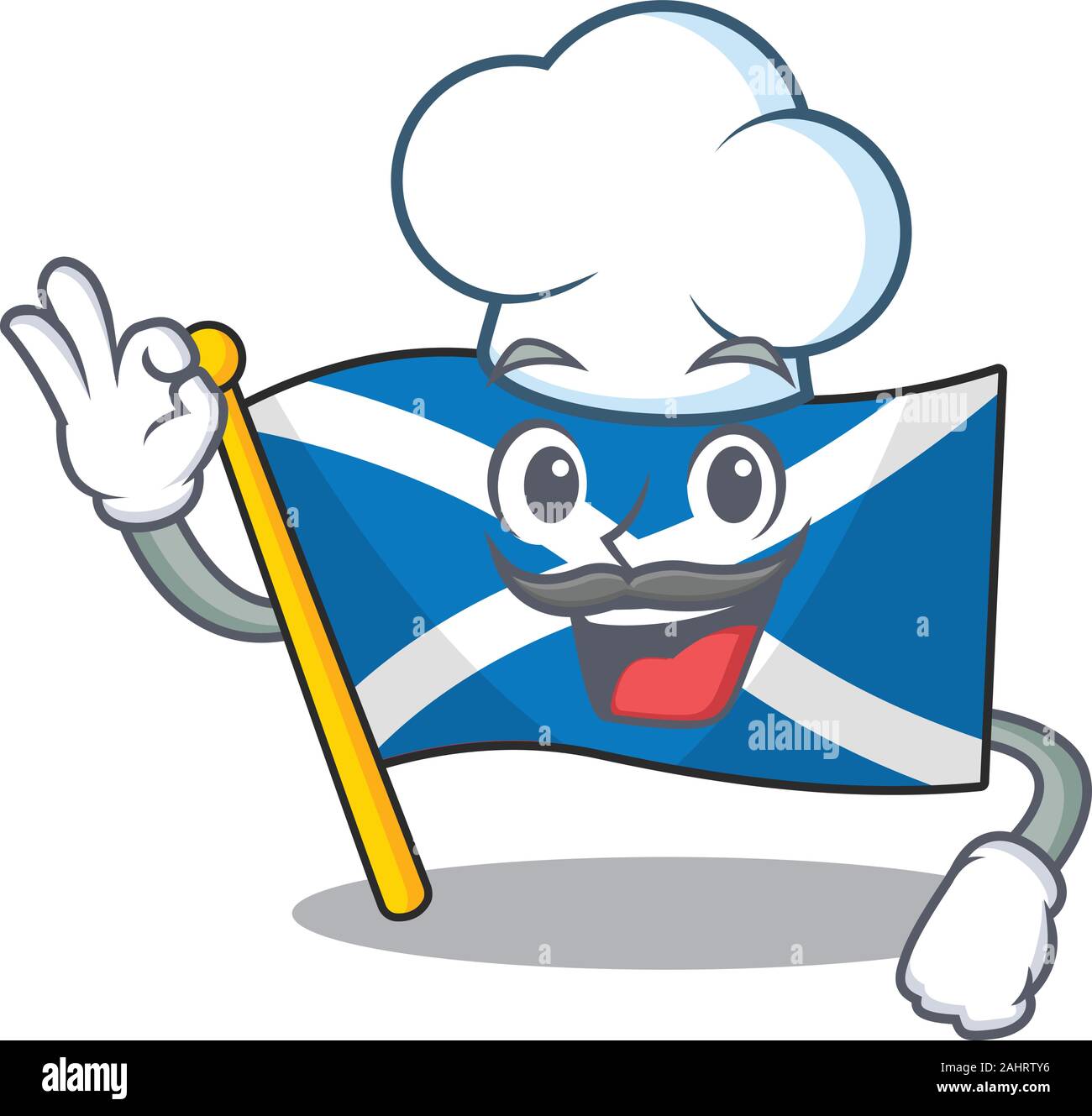 Faites défiler l'Ecosse drapeau Chef drôle personnage wearing white hat Illustration de Vecteur