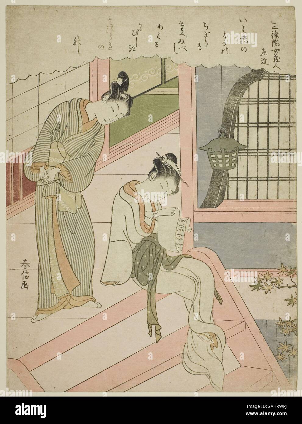 Suzuki Harunobu. Poème d'Sanjo dans Nyokurodo pas Sakon, à partir d'une série de sans titre Thirty-Six Immortel des poètes. 1762-1770. Le Japon. Estampe chuban couleur ; Banque D'Images