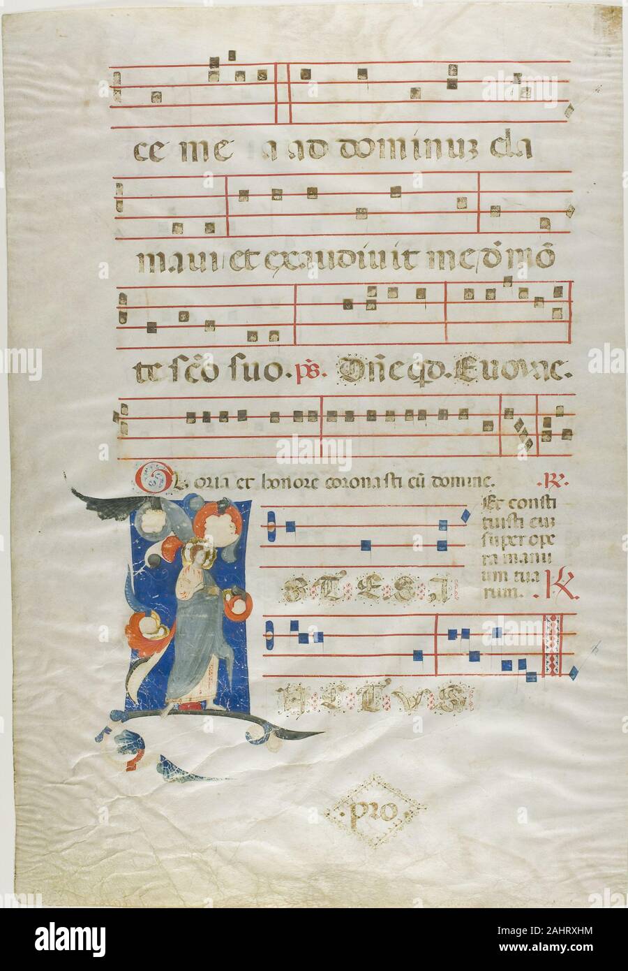 Neri da Rimini. Saint auréolée d'une initiale historiée J d'un Antiphonary. 1310-1315. L'Italie. Manuscrit de la coupe dans la tempera et feuille d'or, avec gothica Textualis propose des inscriptions en latin à l'encre noire, a décidé à l'encre rouge, et avec d'autres décorations, sur parchemin Banque D'Images Neri da Rimini. Saint auréolée d'une initiale historiée J d'un Antiphonary. 1310-1315. L'Italie. Manuscrit de la coupe dans la tempera et feuille d'or, avec gothica Textualis propose des inscriptions en latin à l'encre noire, a décidé à l'encre rouge, et avec d'autres décorations, sur parchemin Banque D'Images