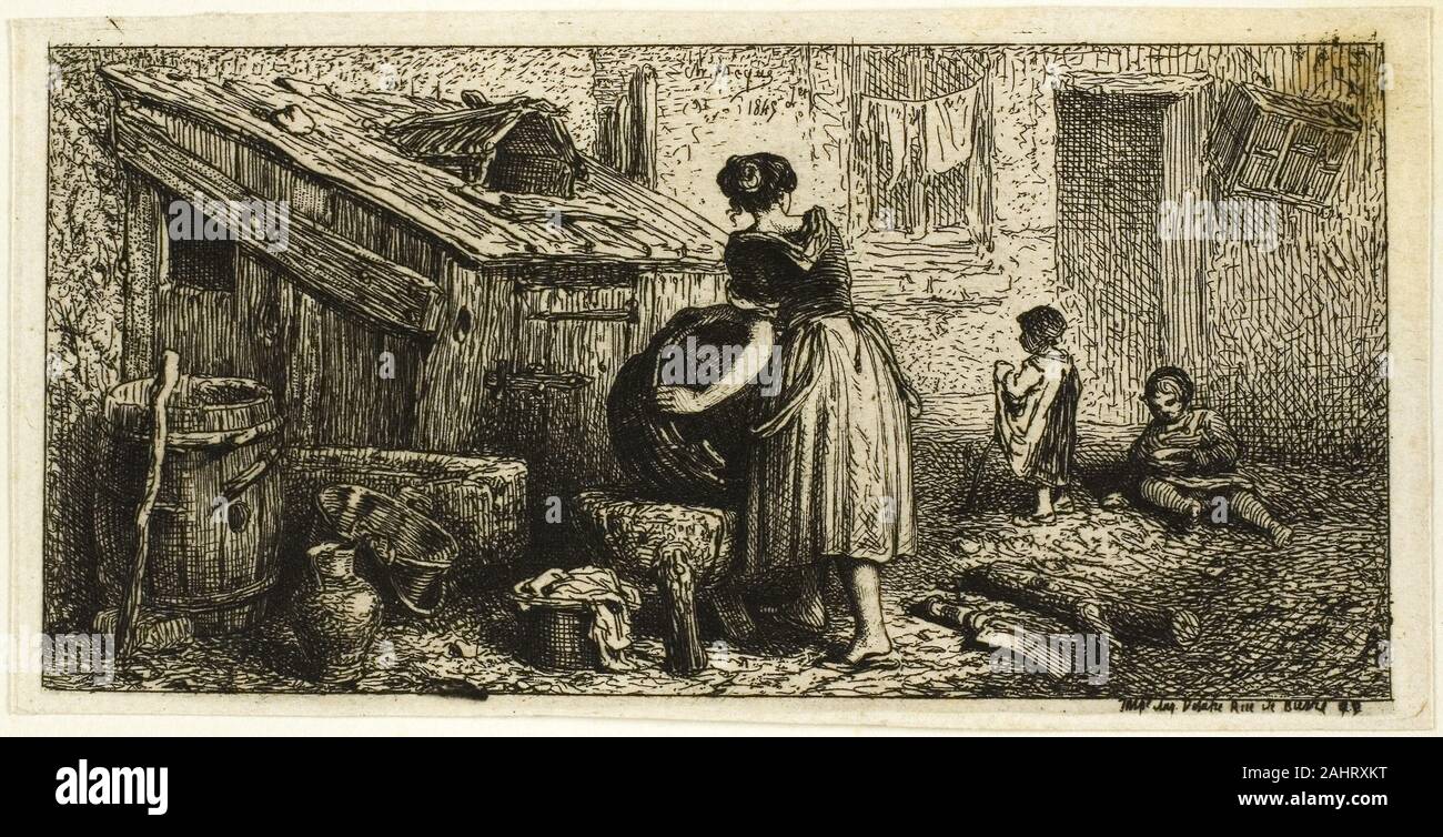 Charles Émile Jacque. Femme lave-Pots, avec les enfants. 1845. La France. La gravure sur ivoire chine fixées sur papier vergé ivoire Banque D'Images