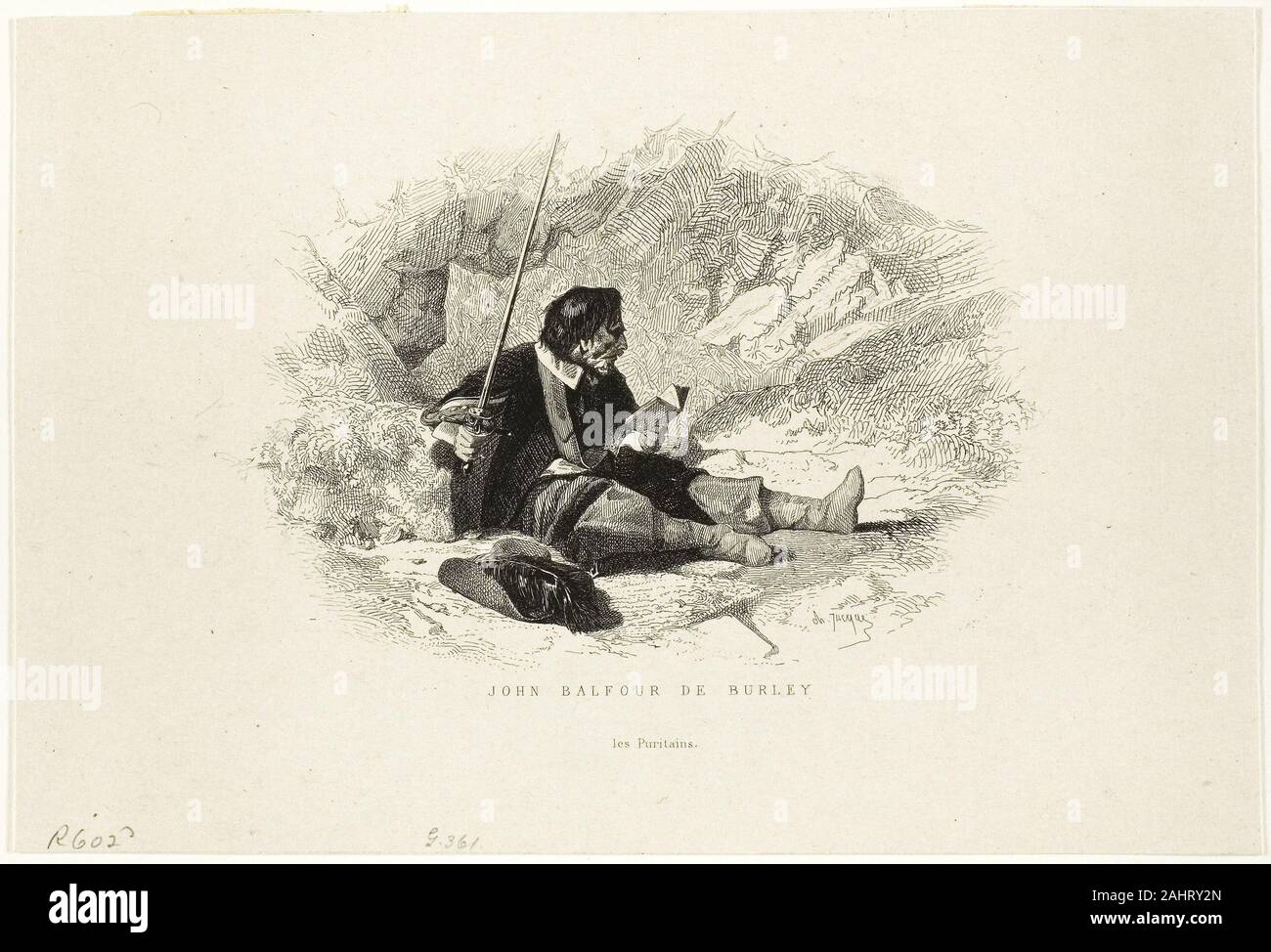 Charles Émile Jacque. John Balfour de Burley - Les Puritains. 1833-1894. La France. La gravure sur papier vélin ivoire Banque D'Images