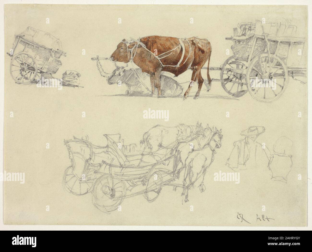 Rudolf von Alt. Études des paysans slovaques wagons avec des boeufs et des chevaux. 1832-1905. L'Autriche. Aquarelle et graphite sur papier Banque D'Images