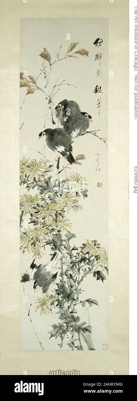 Xugu. Mynah Birds et chrysanthèmes. 1892. La Chine. Défilement pendaison ; l'encre et couleurs sur papier Banque D'Images