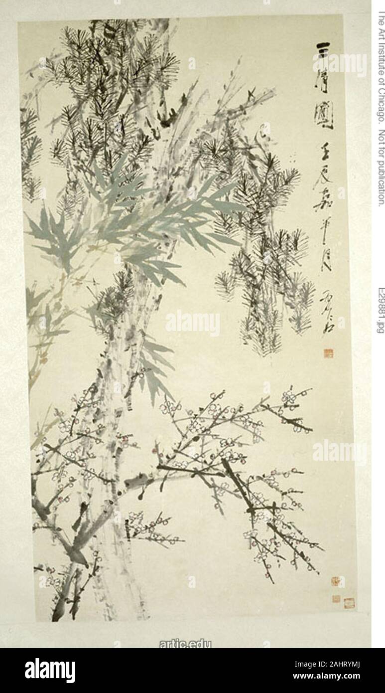 Xugu. Prunus, de pin et de bambou. 1824-1896. La Chine. Défilement pendaison ; l'encre et couleurs sur papier Banque D'Images