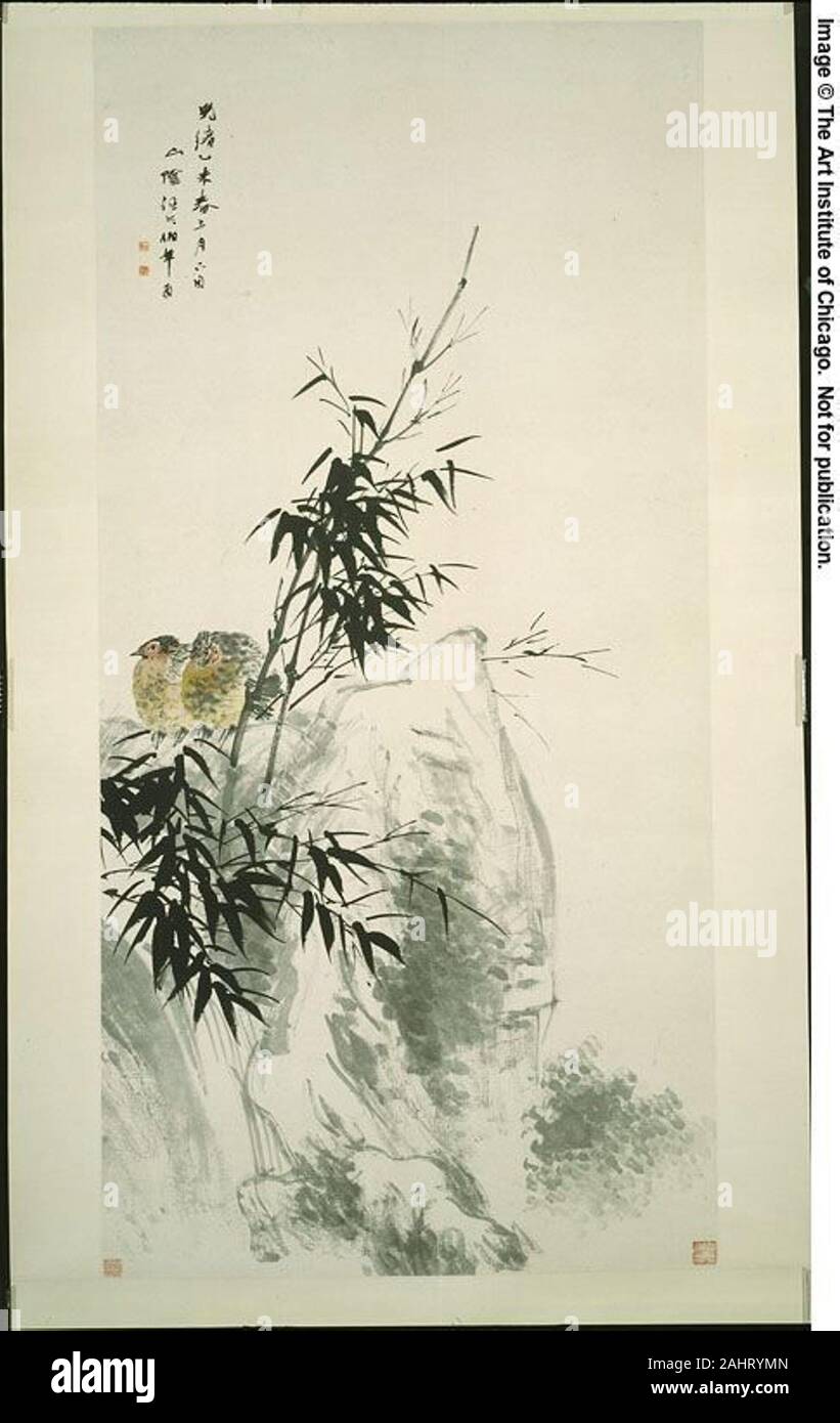 Ren Yi. Perdrix et bambou. 1840-1895. La Chine. Défilement pendaison ; l'encre et couleurs sur papier Banque D'Images